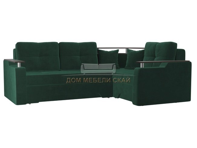 Угловой диван-кровать правый Комфорт, зеленый/велюр