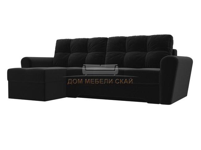 Угловой диван-кровать левый Амстердам, черный/микровельвет
