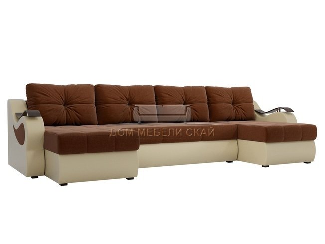 П-образный угловой диван Меркурий, коричневый бежевый/рогожка