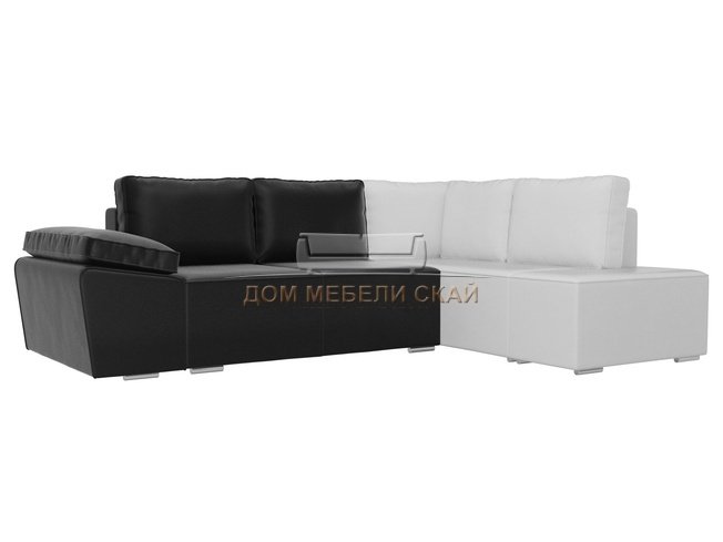 Угловой диван-кровать правый Хавьер, черный/белый/экокожа