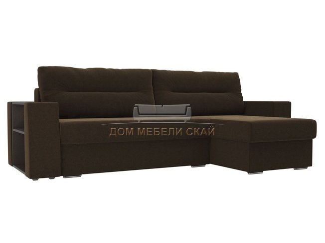 Угловой диван-кровать правый Эридан, коричневый/микровельвет