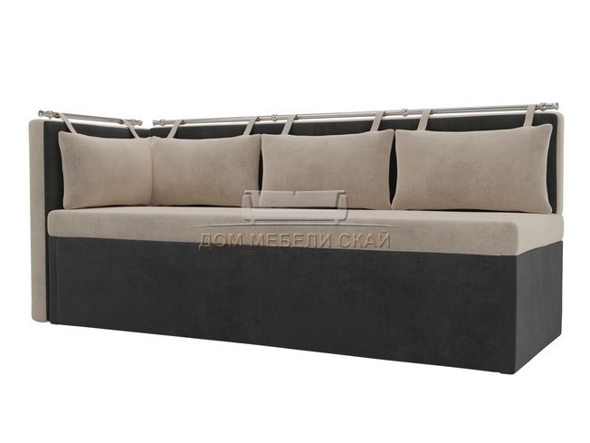 Кухонный угловой диван со спальным местом левый Метро, бежевый/серый/велюр