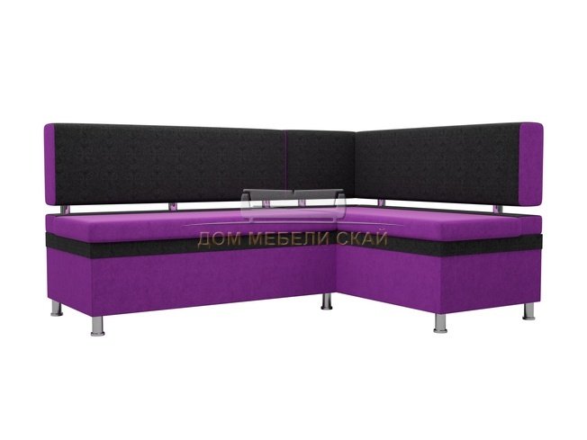 Кухонный угловой диван правый Стайл, фиолетовый/черный/микровельвет
