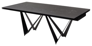 Стол обеденный раскладной RIETI 200, черный мрамор матовый NERO KL-116/итальянская керамика/черный каркас