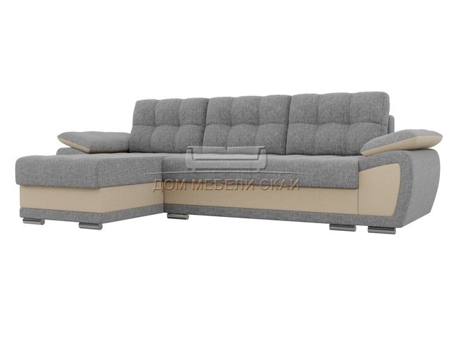 Угловой диван-кровать левый Нэстор, серый/бежевый/рогожка/экокожа