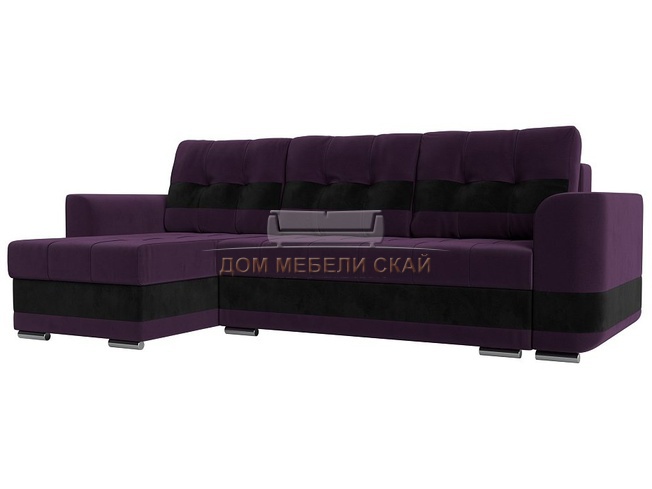 Угловой диван-кровать левый Честер, фиолетовый/черный/велюр