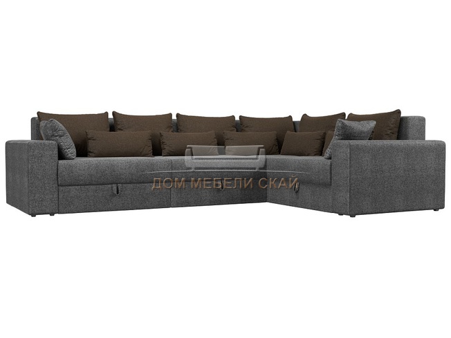 Угловой диван-кровать правый Майами Long, серый/коричневый/рогожка