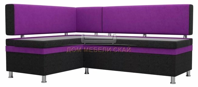 Кухонный угловой диван левый Стайл, черный/фиолетовый/микровельвет