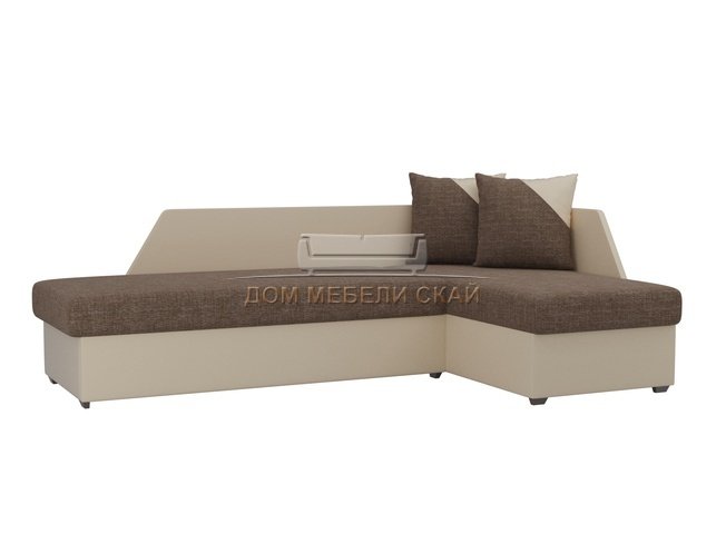 Угловой диван-кровать правый Андора, коричневый/бежевый/рогожка/экокожа