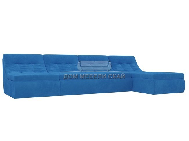 Угловой модульный диван-кровать правый Холидей, голубой/велюр