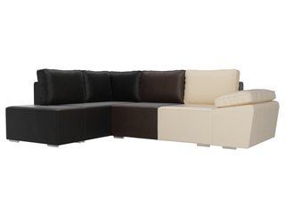 Угловой диван-кровать левый Хавьер, бежевый/коричневый/черный/экокожа