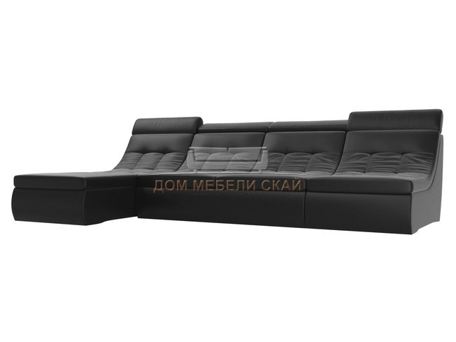 Угловой модульный диван-кровать левый Холидей Люкс, черный/экокожа