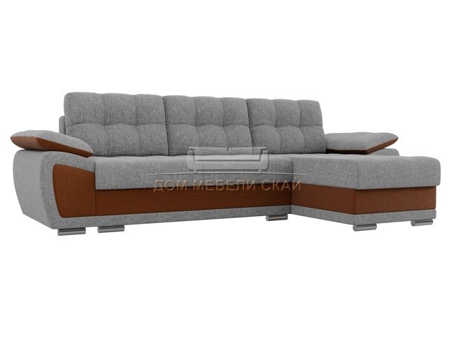 Угловой диван-кровать правый Нэстор, серый/коричневый/рогожка