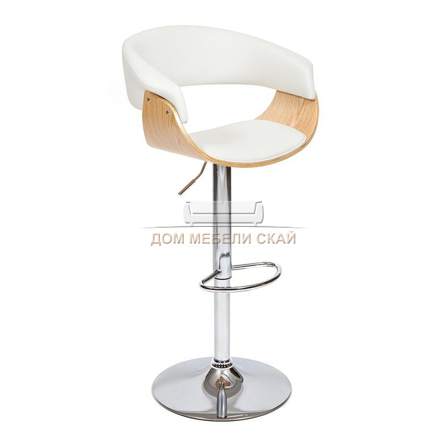 Барный стул VIMTA (mod.4021S), экокожа белого цвета/натуральный/хром