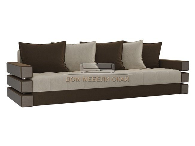 Диван-кровать Венеция, бежевый/коричневый/микровельвет