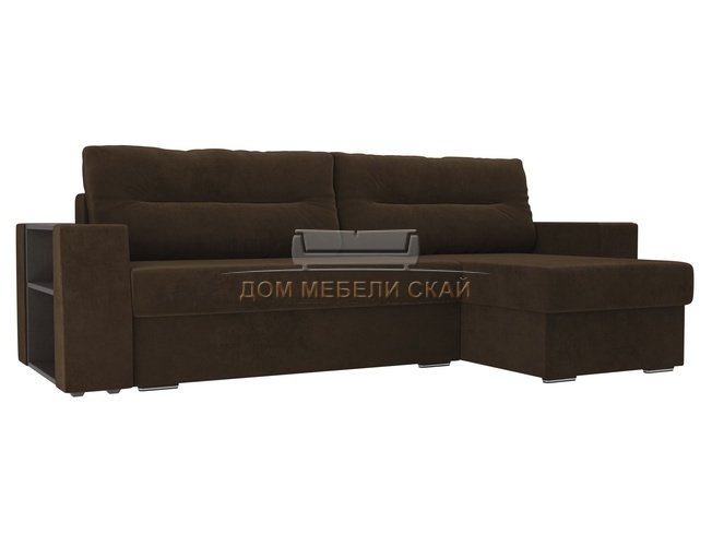 Угловой диван-кровать правый Эридан, коричневый/велюр