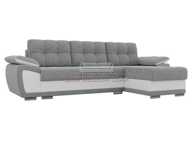 Угловой диван-кровать правый Нэстор, серый/белый/рогожка