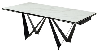 Стол обеденный раскладной RIETI 200, белый мрамор матовый KL-99/итальянская керамика/черный каркас