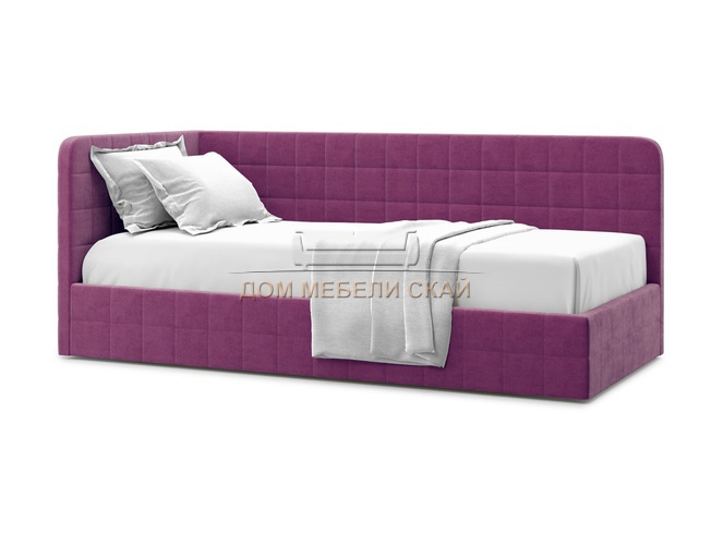 Кровать-кушетка мягкая Tichina 120x200 с ПМ, левая/фиолетовый велюр velutto 15