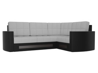 Угловой диван-кровать правый Белла, белый/черный/экокожа