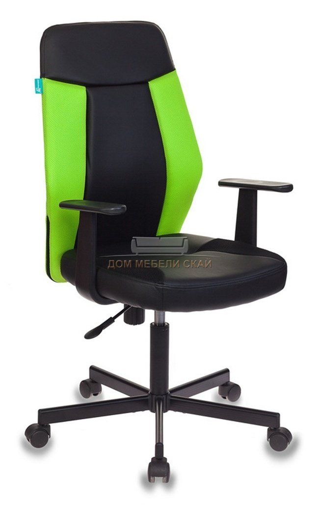 Кресло офисное CH-606, черная экокожа/салатовая ткань
