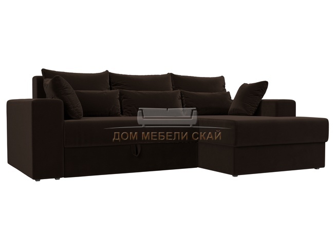 Угловой диван-кровать правый Майами, коричневый/микровельвет