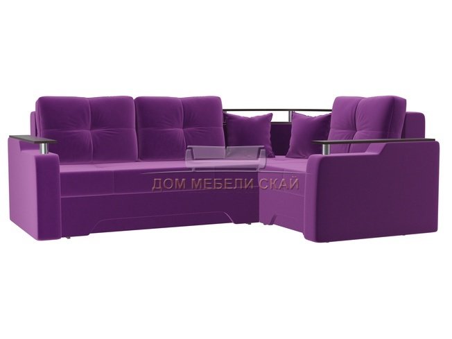 Угловой диван-кровать правый Комфорт, фиолетовый/микровельвет