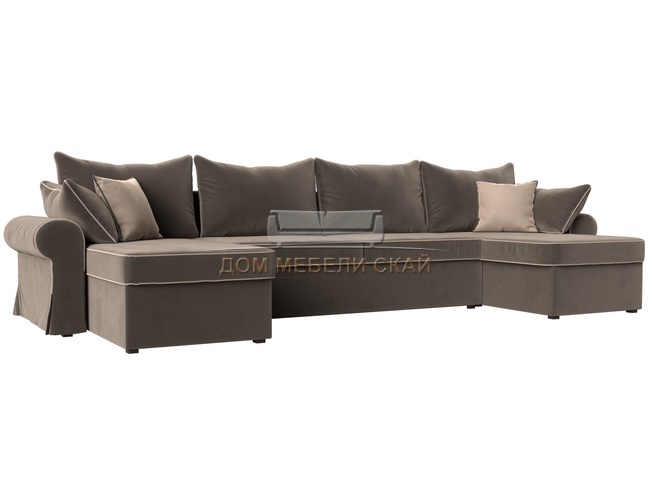 П-образный угловой диван Элис, коричневый/велюр