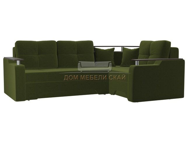 Угловой диван-кровать правый Комфорт, зеленый/микровельвет