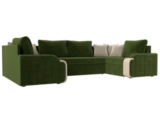 П-образный угловой диван Николь, зеленый/микровельвет