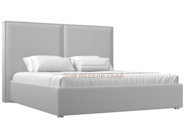 Кровать двуспальная 160x200 Аура с ПМ, белая экокожа