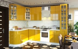 Кухня Модерн угловая 1720x3000, желтый глянец