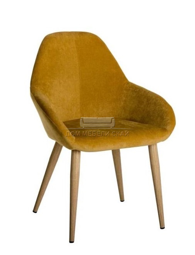 Стул-кресло Kent, микровельвет желтого цвета/натуральный дуб