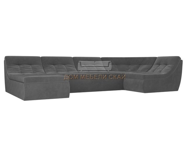 П-образный угловой диван Холидей, серый/велюр