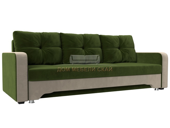 Диван-кровать Ник-3, зеленый/бежевый/микровельвет