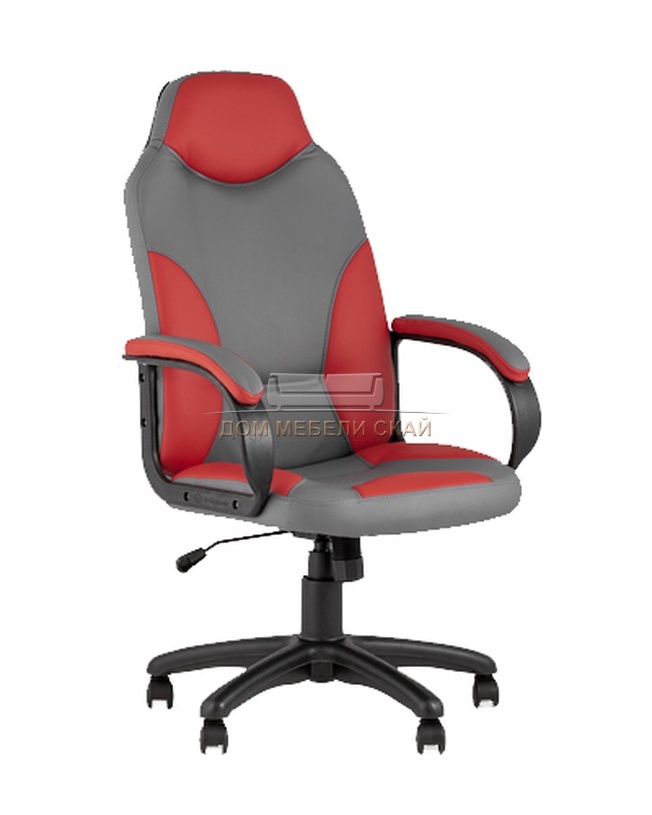 Кресло компьютерное игровое Кронос, экокожа серый/красный