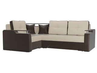 Угловой диван-кровать левый Комфорт, бежевый/коричневый/экокожа