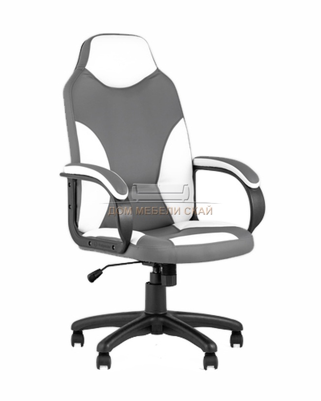 Кресло компьютерное игровое Кронос, экокожа серый/белый