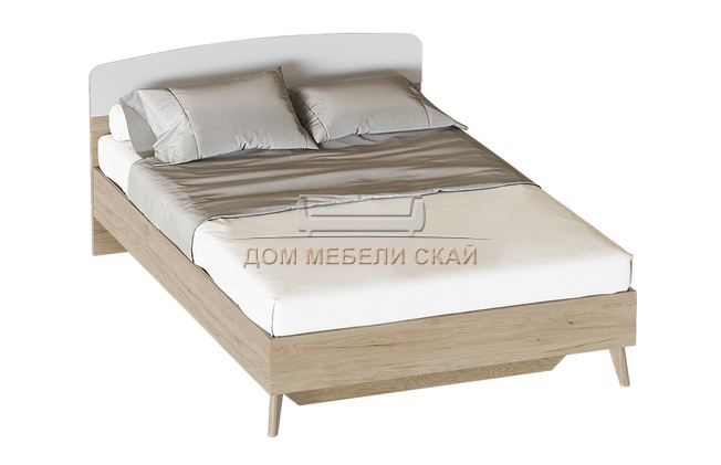 Кровать двуспальная 160x200 Калгари, дуб натуральный светлый/белый матовый