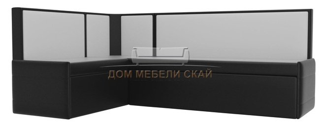 Кухонный угловой диван левый Кристина, черный/белый/экокожа