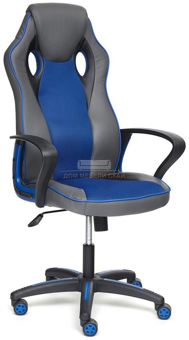 Кресло офисное Рейсер Racer, металлик экокожа/синяя сетка