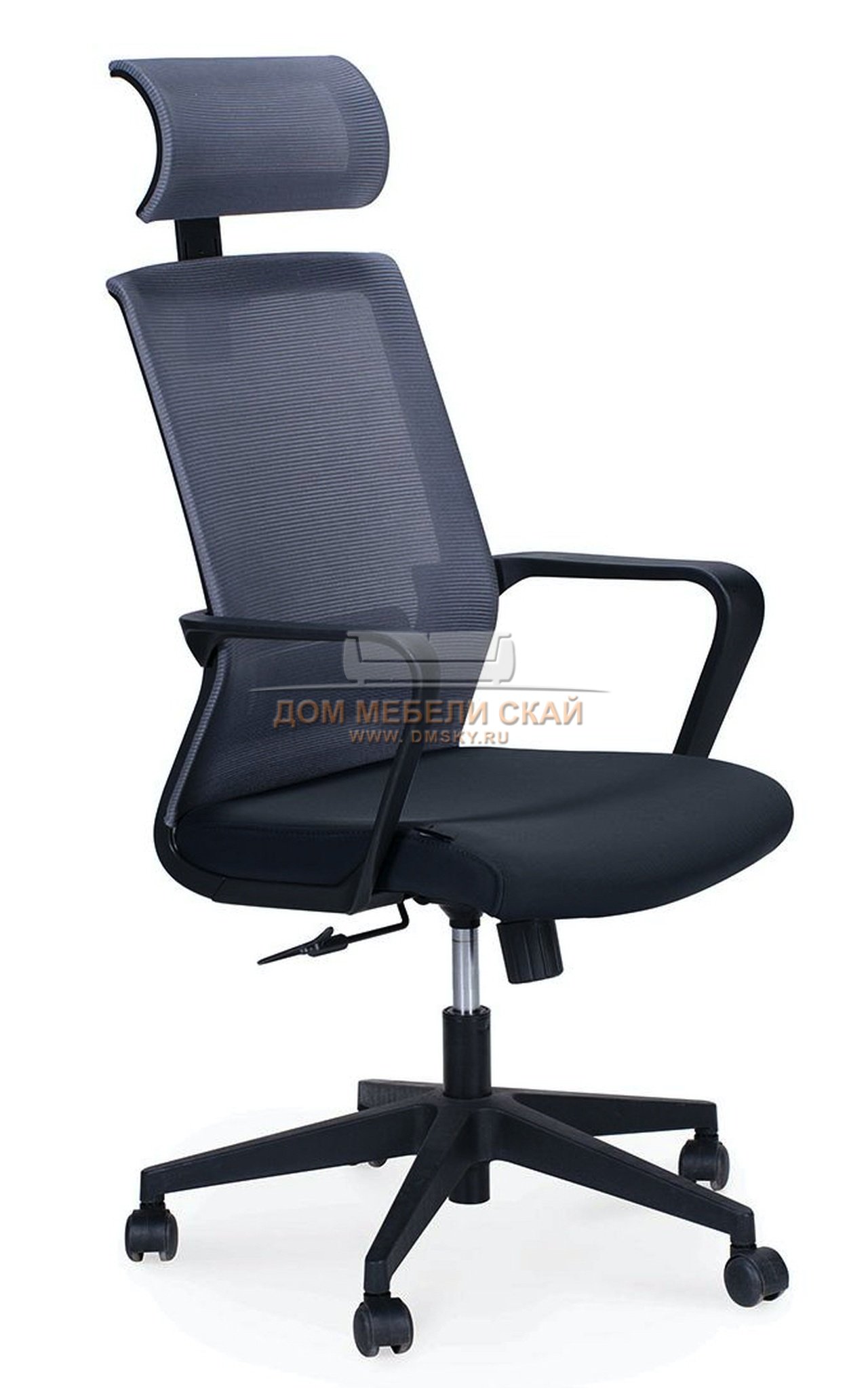 Кресло офисное Интер, база нейлон/черный пластик/серая сетка/черная .