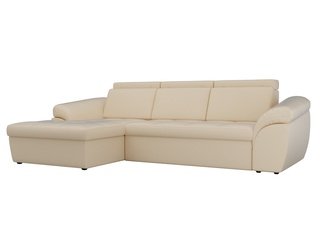 Угловой диван-кровать левый Мисандра, бежевый/экокожа
