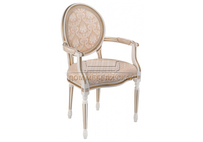 Стул-кресло Данте, жаккард бежевого цвета/молочный патина золото
