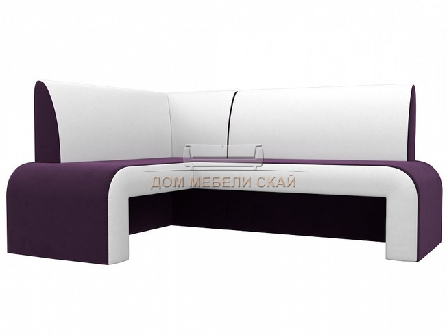 Кухонный угловой диван левый Кармен, фиолетовый/белый/велюр/экокожа