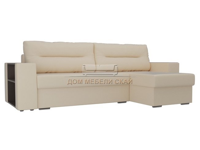 Угловой диван-кровать правый Эридан, бежевый/экокожа