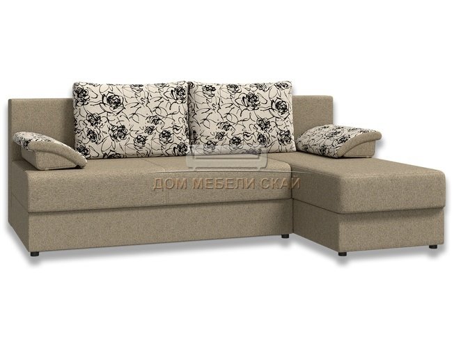 Угловой диван-кровать Лира без боковин, бежевый/рогожка/флок розы