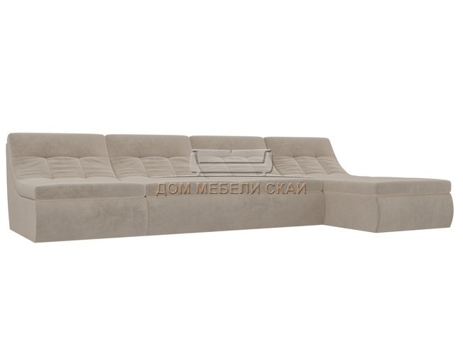 Угловой модульный диван-кровать правый Холидей, бежевый/велюр