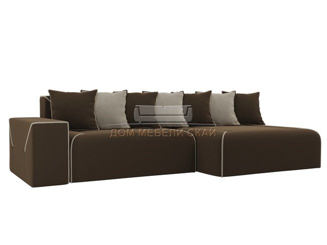 Угловой диван-кровать правый Кёльн, коричневый/бежевый/микровельвет