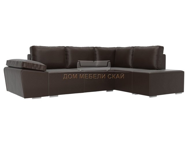 Угловой диван-кровать правый Хавьер, коричневый/экокожа